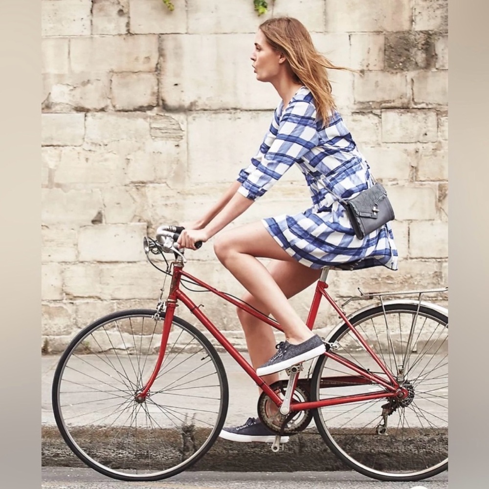Anthropologie Maeve Devery Blue White Gingham Dress Womens l Large Fall Festival